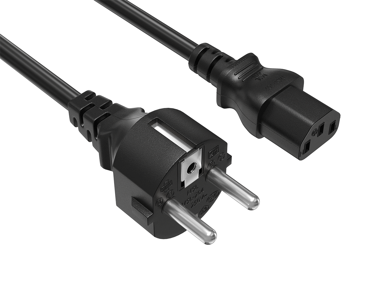 European Power Cord, CEE 7/7 to IEC320 C13, 10A/250V 18AWG, European Schuko Power Cord
