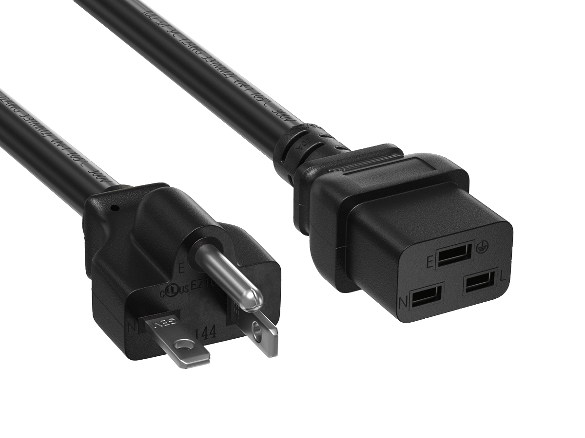 15ft NEMA 5-20P to C19 Heavy Duty Power Cord, 12AWG, 20A/125V, SJT, Bl