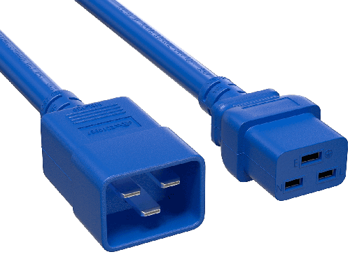 3ft 12AWG IEC320 C20 to IEC320 C19 Heavy Duty Power Cord 20A 250V blue