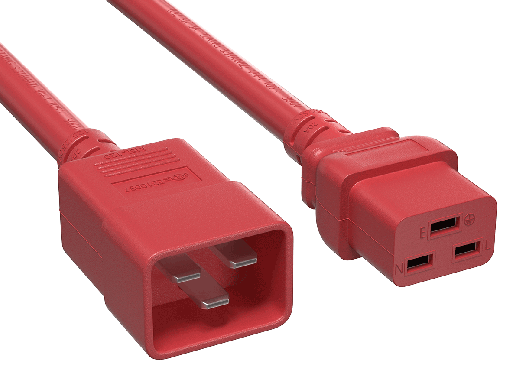 2ft 12AWG IEC320 C20 to IEC320 C19 Heavy Duty Power Cord 20A 250V red