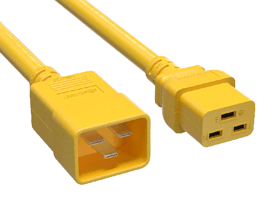 3ft 12AWG IEC320 C20 to IEC320 C19 Heavy Duty Power Cord 20A 250V yellow