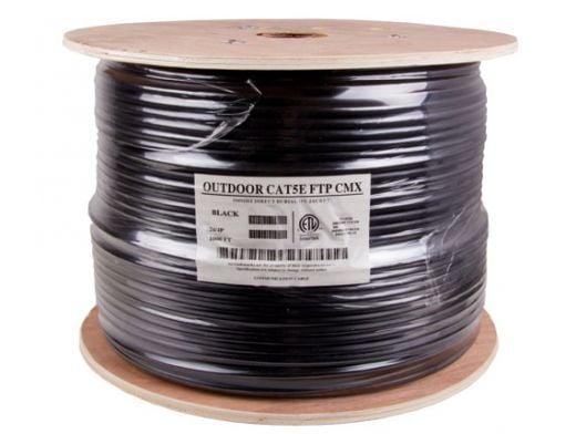 1000ft Cat5e 350 MHz Shielded Solid Direct Burial Outdoor Bulk Ethernet Cable, Black