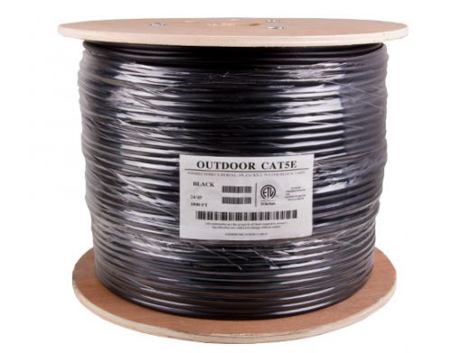 1000ft Cat5e 350 MHz UTP Solid Direct Burial Outdoor Bulk Ethernet Cable, Black