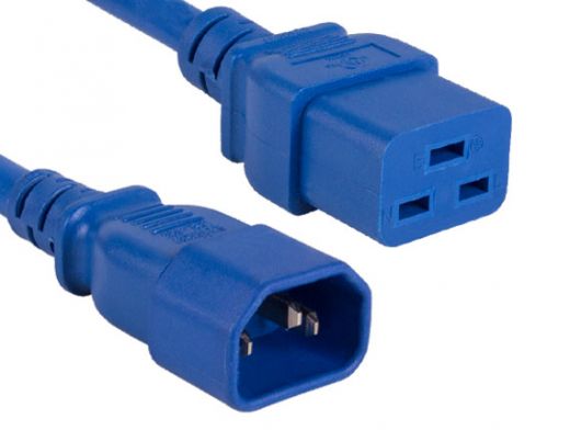 2ft 14 AWG 15A 250V Power Cord IEC320 C14 to IEC320 C19 Blue