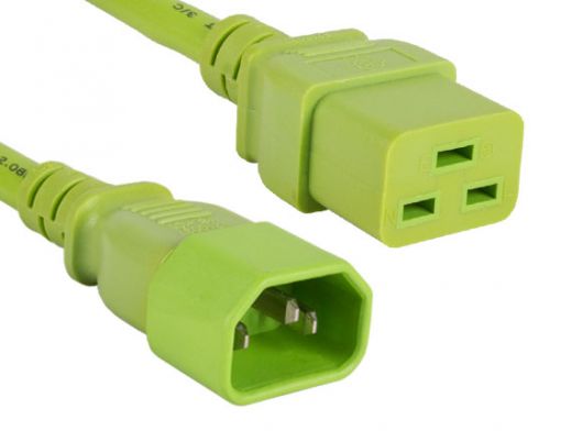 3ft 14 AWG 15A 250V Power Cord IEC320 C14 to IEC320 C19 Green