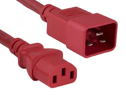 4ft 14 AWG 15A 250V Power Cord IEC320 C20 to IEC320 C13 Red