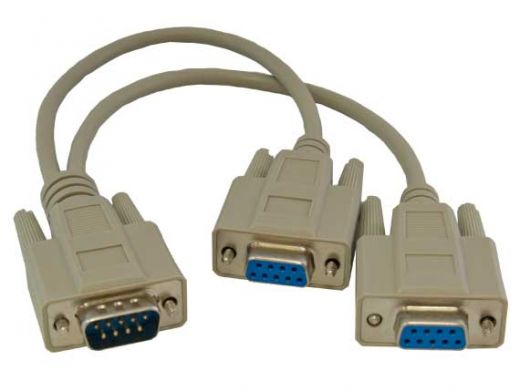 1ft DB9 Male to Two DB9 Female RS-232 Serial Y Cable