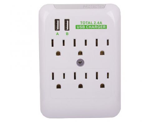 6 AC Outlet Slim Power Surge Protector Wall Tap with 2 USB Ports