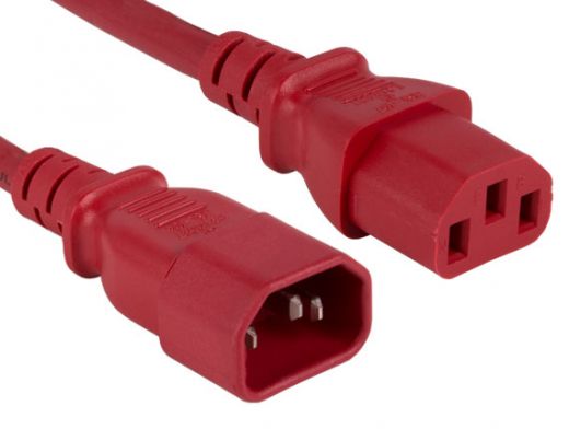2ft 14 AWG Computer Power Extension Cord IEC320 C13 to IEC320 C14 Red