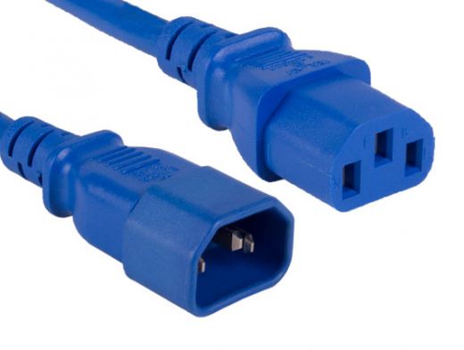 2ft 14 AWG Computer Power Extension Cord IEC320 C13 to IEC320 C14 Blue