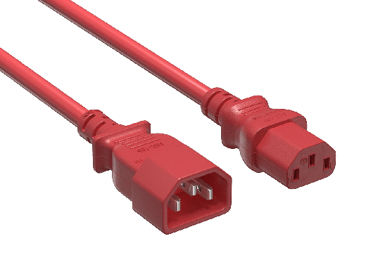 IEC-320 C13 to C14 Heavy-Duty Power Extension Cord 18 AWG 10A/250V SJT, Red