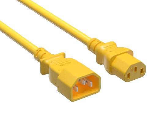 2ft IEC-320 C13 to C14 Heavy-Duty Power Extension Cord 18 AWG 10A/250V SJT, Yellow