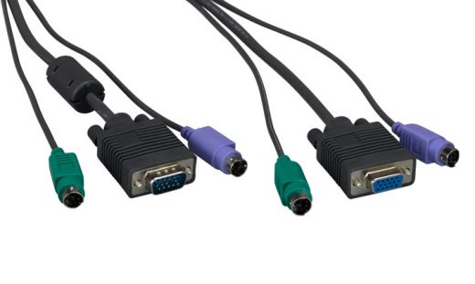 Super Miniature 3 in 1 KVM Cable, Super VGA M/F + PS/2 Keyboard & Mouse, with Ferrite (1 End Only), Black