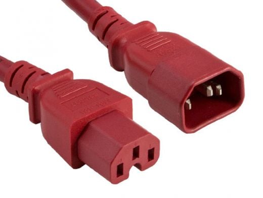2ft 14 AWG 15A 250V Power Cord (IEC320 C14 to IEC320 C15), Red