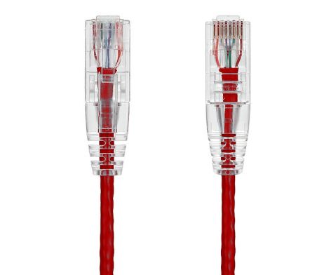 2ft Ultra Slim Cat6 28 AWG UTP Snagless Ethernet Network Patch Cable, Red