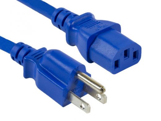 2ft 18 AWG Universal Power Cord (IEC320 C13 to NEMA 5-15P), Blue