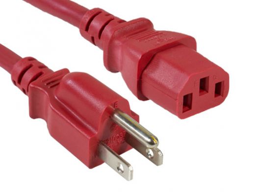 1ft 18 AWG Universal Power Cord (IEC320 C13 to NEMA 5-15P), Red