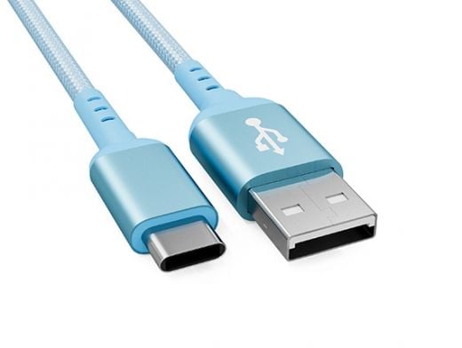 1m USB 2.0 A Male to C Male Braided Cable 480M 3A, Blue