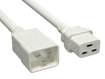 10ft 12AWG IEC320 C20 to IEC320 C19 Heavy Duty Power Cord 20A 250V White
