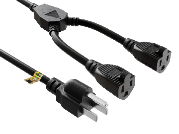 36 inches NEMA 5-15P to Dual 5-15R Power Extension Cord Splitter 14AWG 15A/125V SJT, Black