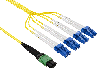 30m OS2 MTP/APC TO 4*LC 8 Fibers Duplex Corning Fiber Breakout Cable Type B Single-Mode OFNP Rated, Yellow