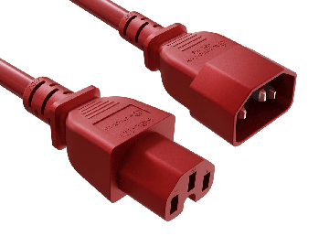 15ft IEC-60320 C14 to C15 PDU Server Power Cord 14AWG 15A/250V SJT, Red