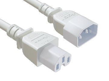 4ft IEC-60320 C14 to C15 PDU Server Power Cord 14AWG 15A/250V SJT, White