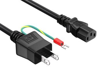 6ft JIS8303 to C13 Japan Power Cord with Ground, 18AWG, 7A/125V, Black