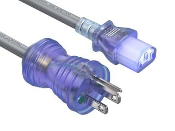 25ft NEMA 5-15P to C13 Hospital Grade Power Cord, 14 AWG, 15A/125V, SJT, Gray