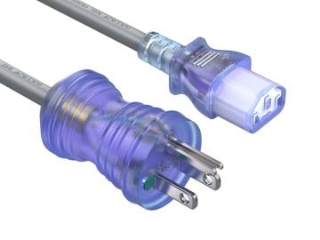 10ft NEMA 5-15P to C13 Hospital Grade Power Cord, 18 AWG, 10A/125V, SJT, Gray