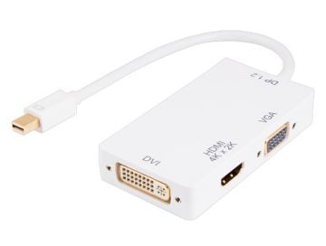 Mini Displayport 1.2 Male (Thunderbolt™ Compatible) to 4K HDMI+DVI+VGA Female Passive 3-in-1 Adapter Cable