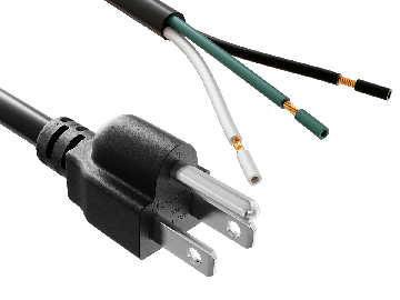8ft 18AWG NEMA 5-15P to ROJ Pigtail AC Power Cord, SJT, Black