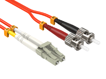 2m OM2 LC to ST UPC Duplex Corning Fiber Optic Cable MultiMode 50/125 OFNR Rated, Orange