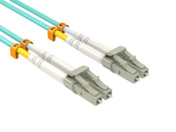 0.5m OM3 LC to LC Duplex Corning Fiber Optic Cable Multimode 50/125 LSZH/OFNR Rated, Aqua