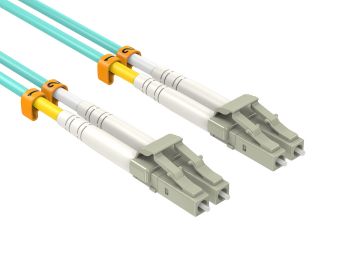 50m OM4 LC to LC Duplex Corning Fiber Optic Cable Multimode 50/125 LSZH/OFNR Rated, Aqua