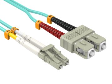 15m OM4 LC to SC Duplex Corning Fiber Optic Cable Multimode 50/125 OFNR Rated, Aqua
