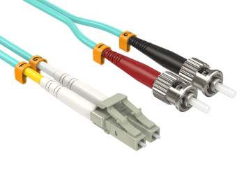 6m OM4 LC to ST UPC Duplex Corning Fiber Optic Cable Multimode 50/125 OFNR Rated, Aqua