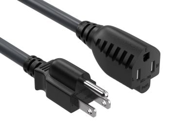 3ft Outlet Saver Power Extension Cord NEMA 5-15P to NEMA 5-15R, 14AWG