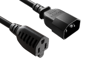 3ft C14 to NEMA 5-15R PDU Power Cord, 14 AWG SJT Heavy Duty, 15A 125V, UL Listed, Black