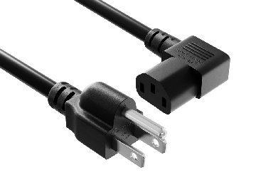 10ft NEMA 5-15P to C13 Right Angle Power Cord 16AWG SJT UL, Black