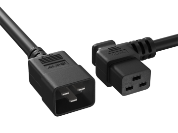10ft C20 to Left Angle C19 Power Cord 12AWG 20A/250V UL, Black