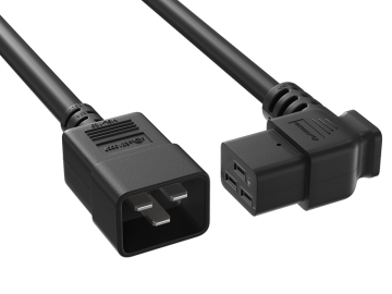 10ft C20 to Right Angle C19 Power Cord 12AWG 20A/250V UL, Black