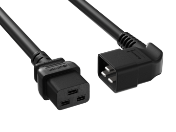 6ft C19 to Right Angle C20 Power Cord 12AWG 20A/250V SJT UL, Black