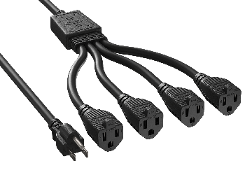 20in 1x NEMA 5-15P to 4 x NEMA 5-15R Power Extension Cord Splitter Cable 14 AWG, Black