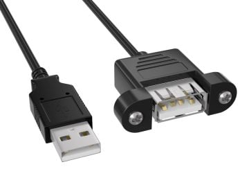10ft USB 2.0 High Speed Panel-Mount Type A Male to Type A Female Cable, Black
