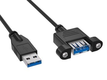 3ft SuperSpeed USB 3.0 Panel Mount Type A to Type A Male to Female Extension Cable, Up to 4.8 Gbps, Black