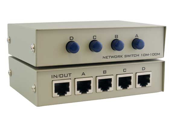 IPOTCH 4Port Manual Network RJ45 Sharing Switch Box 4 In 1/1 In 4 Ethernet 10/100M