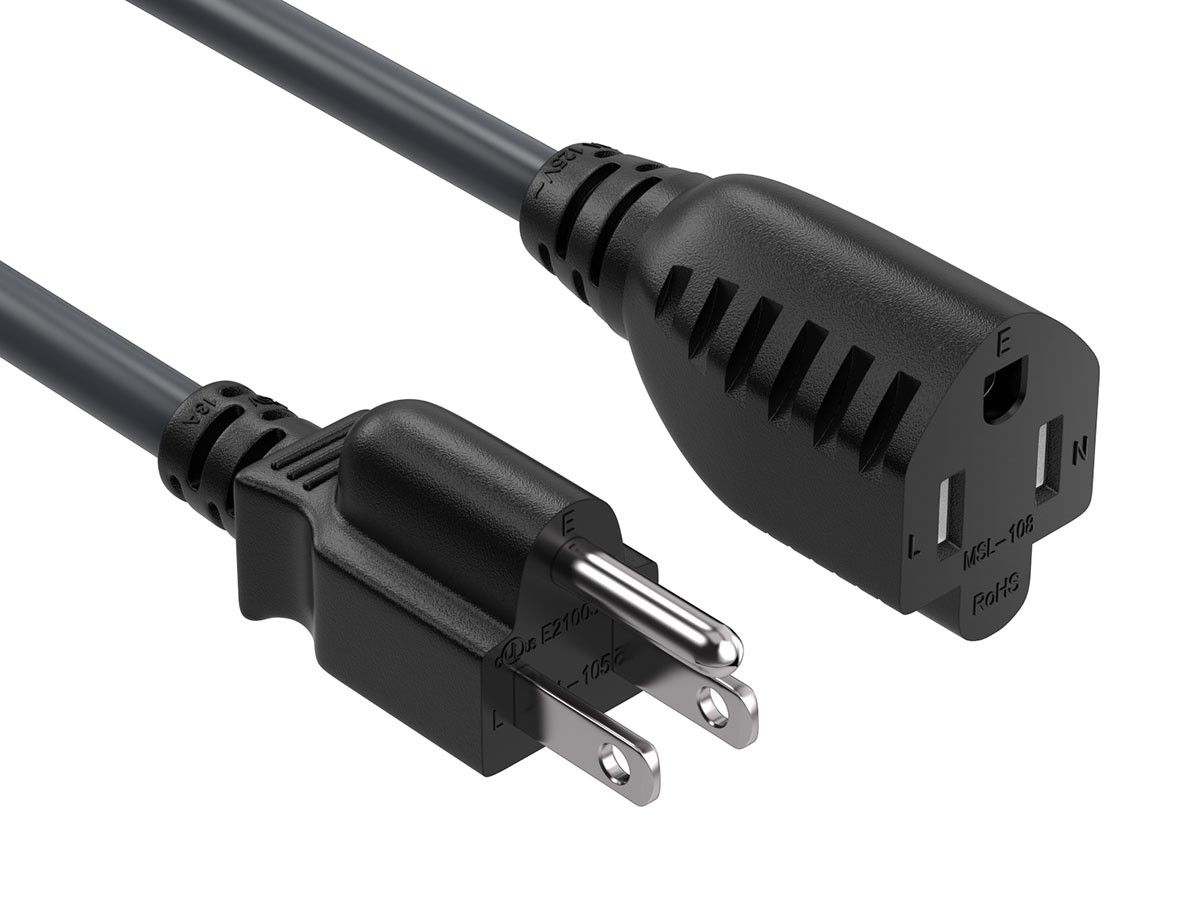 StarTech.com 10ft (3m) Power Extension Cord, NEMA 5-15R to NEMA 5-15P Black  Extension Cord, 13A 125V, 16AWG, Outlet Extension Power Cable, NEMA 5-15R