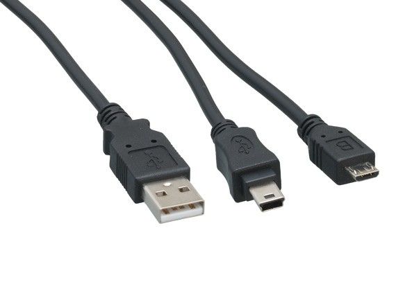 USB 2.0 A to Mini-B 5-pin + Micro-B 5-pin Charging Cable