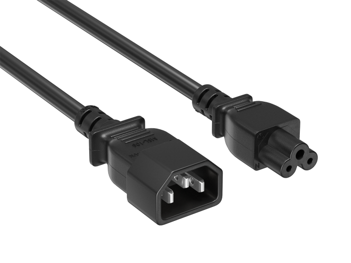 3FT IEC320 C14 to C5 Heavy Duty Power Extension Cord 18AWG 2.5A/250V, Black